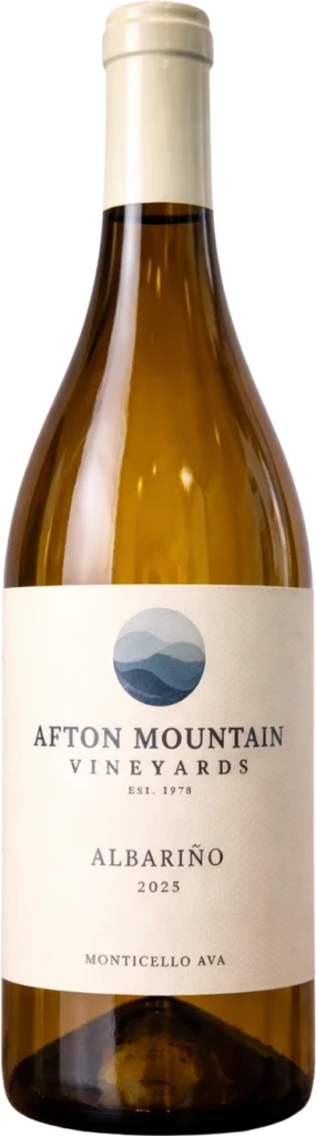 A bottle of Afton Mountain Vineyards 2024 Albariño white wine.