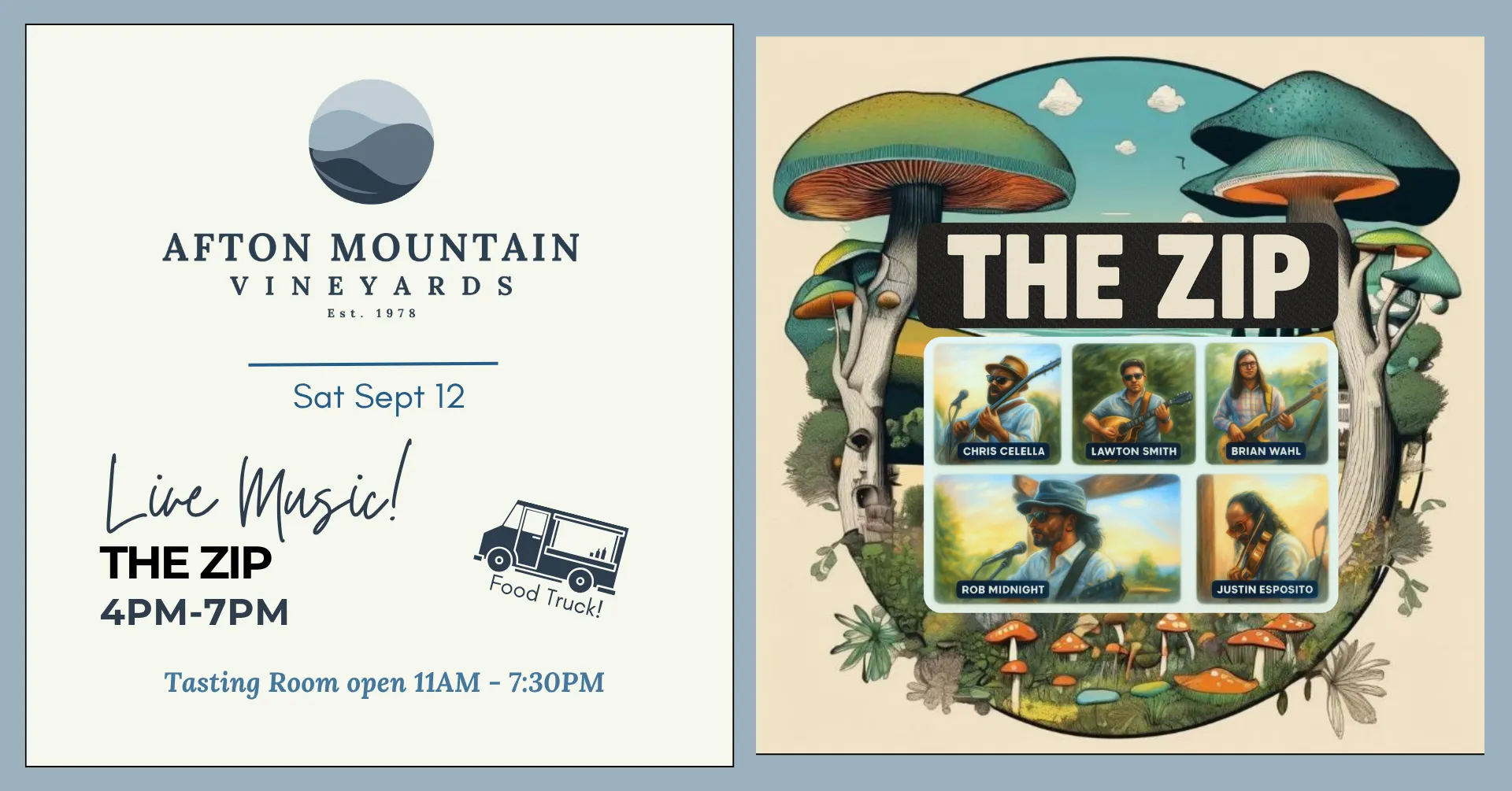 Afton Mountain Vineyards live music event featuring The Zip.