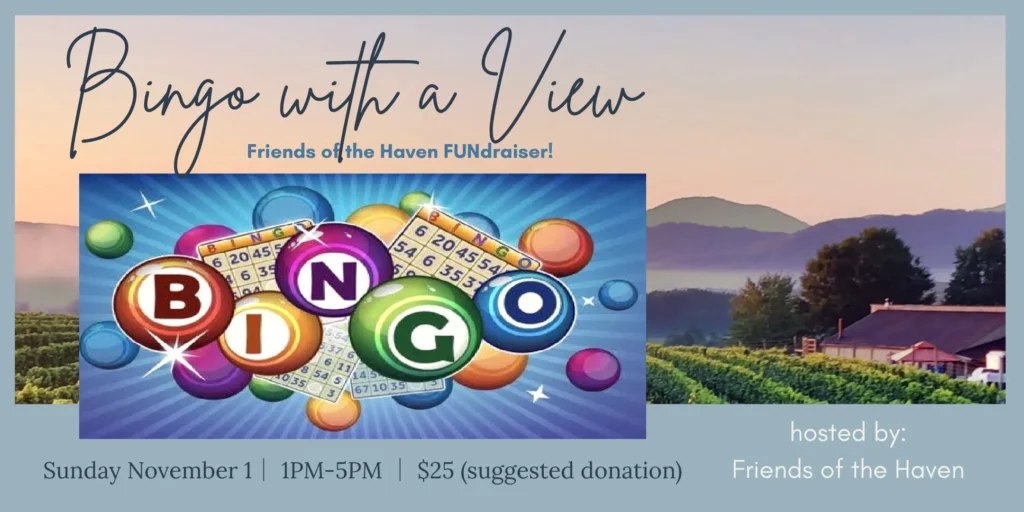 Bingo with a View Friends of the Haven FUNdraiser! Sunday November 1 | 1PM-5PM | $25 (suggested donation) hosted by: Friends of the Haven.
